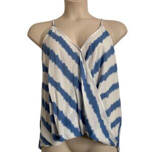 Market Spruce Sleeveless Wrap Tie Dye Blue White Hi Low Rayon Blouse Tank Top NW